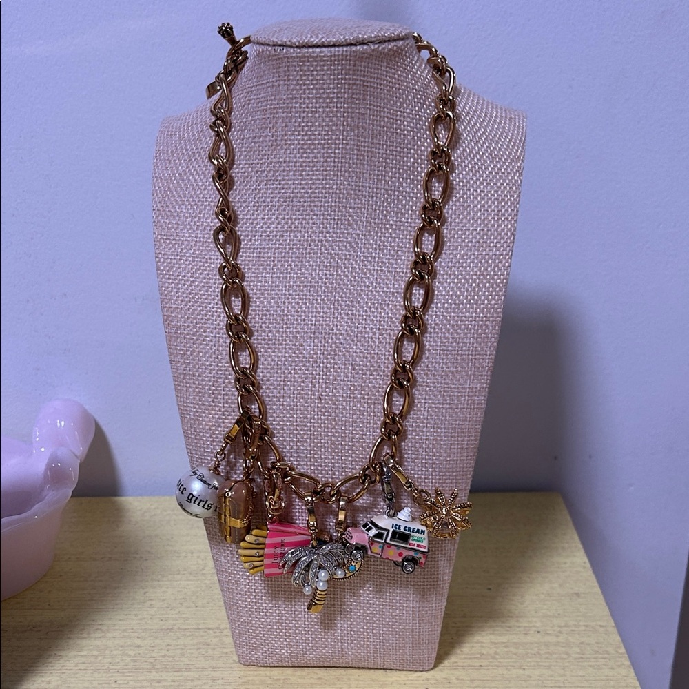 Y2K Vintage Juicy Couture Gold Necklace with Pink and White Charms Girlhood core